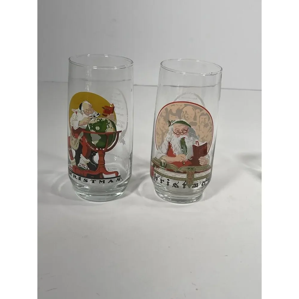 2 x Santa Claus Vintage Norman Rockwell Saturday Evening Xmas Coca-Cola Glasses‎